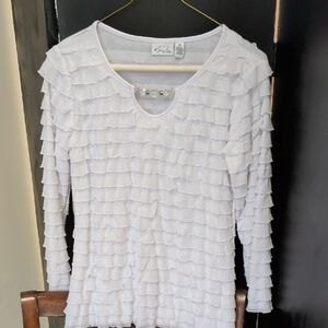 Kim Rogers Women's White Ruffled Long Sleeve Top